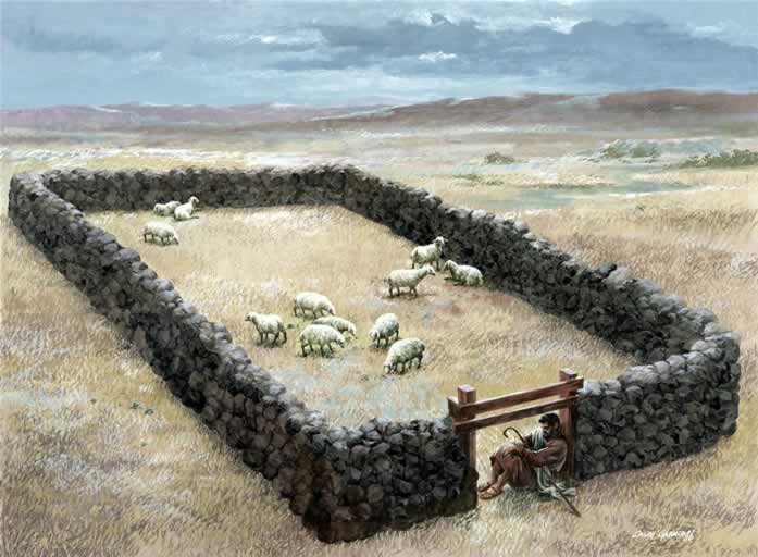 上图：古代以色列的羊圈，牧羊人就睡在门口。