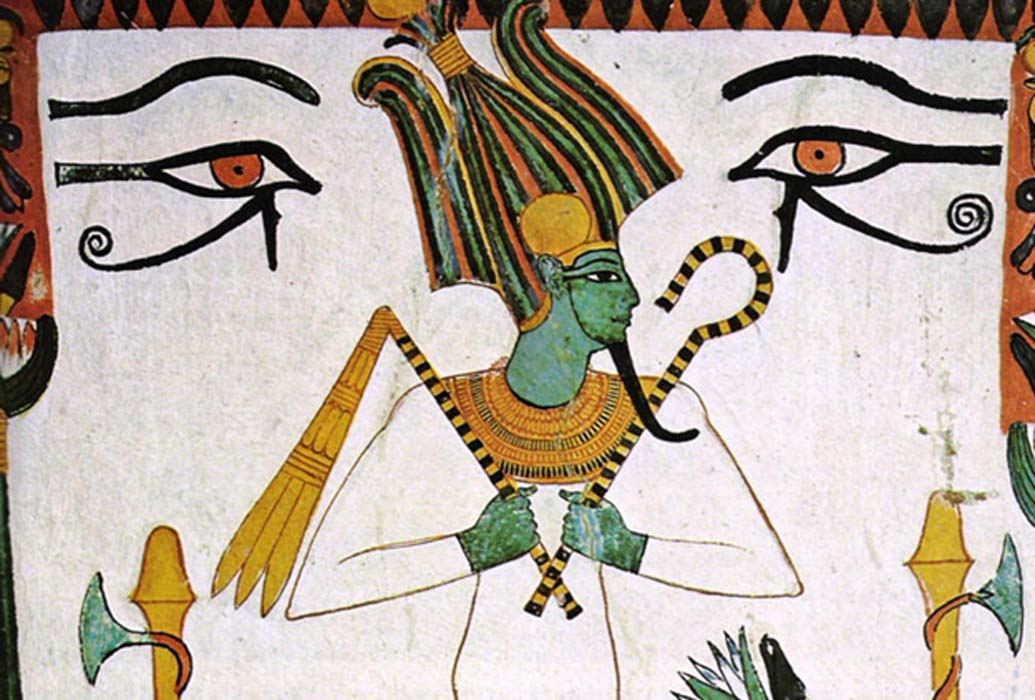 上图：古埃及神话中的俄西里斯（Osiris）是掌管阴间的神，也是生育之神和农业之神。