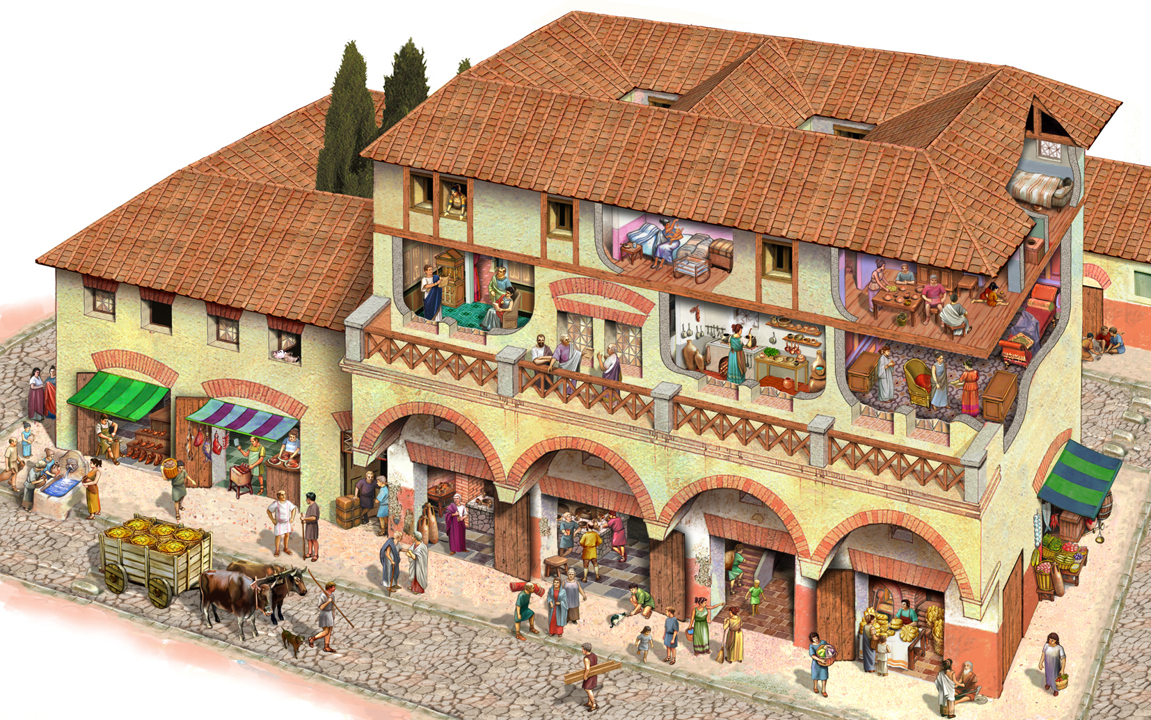 上图：古代罗马的公寓楼。百基拉和亚居拉可能住在类似的公寓里，楼下开店，楼上住人。教会就在他们家中。