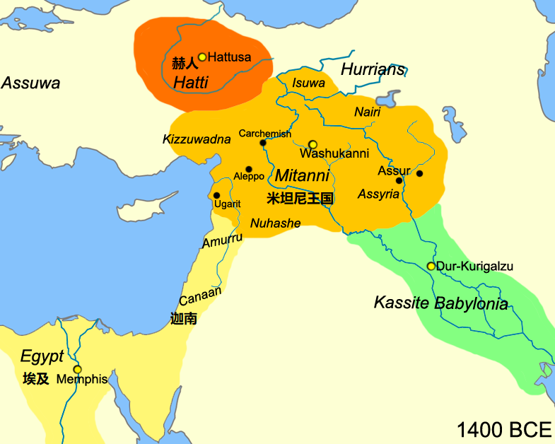 上图：美索不达米亚的米坦尼王国（Mitanni）。「美索不达米亚」原文是「两河间的亚兰」，最初是指两河流域的北部（创二十四10；申二十三4），主前4世纪之后才用来形容整个两河流域。主前1500-1300年，统治美索不达米亚的是胡里安人（Hurrians）的米坦尼王国。主前十四世纪中期，赫人攻击米坦尼王国，许多难民和部落逃离了这个地区。「美索不达米亚王古珊·利萨田」（士三9）可能是其中一位寻找新家园的流浪部落首领。