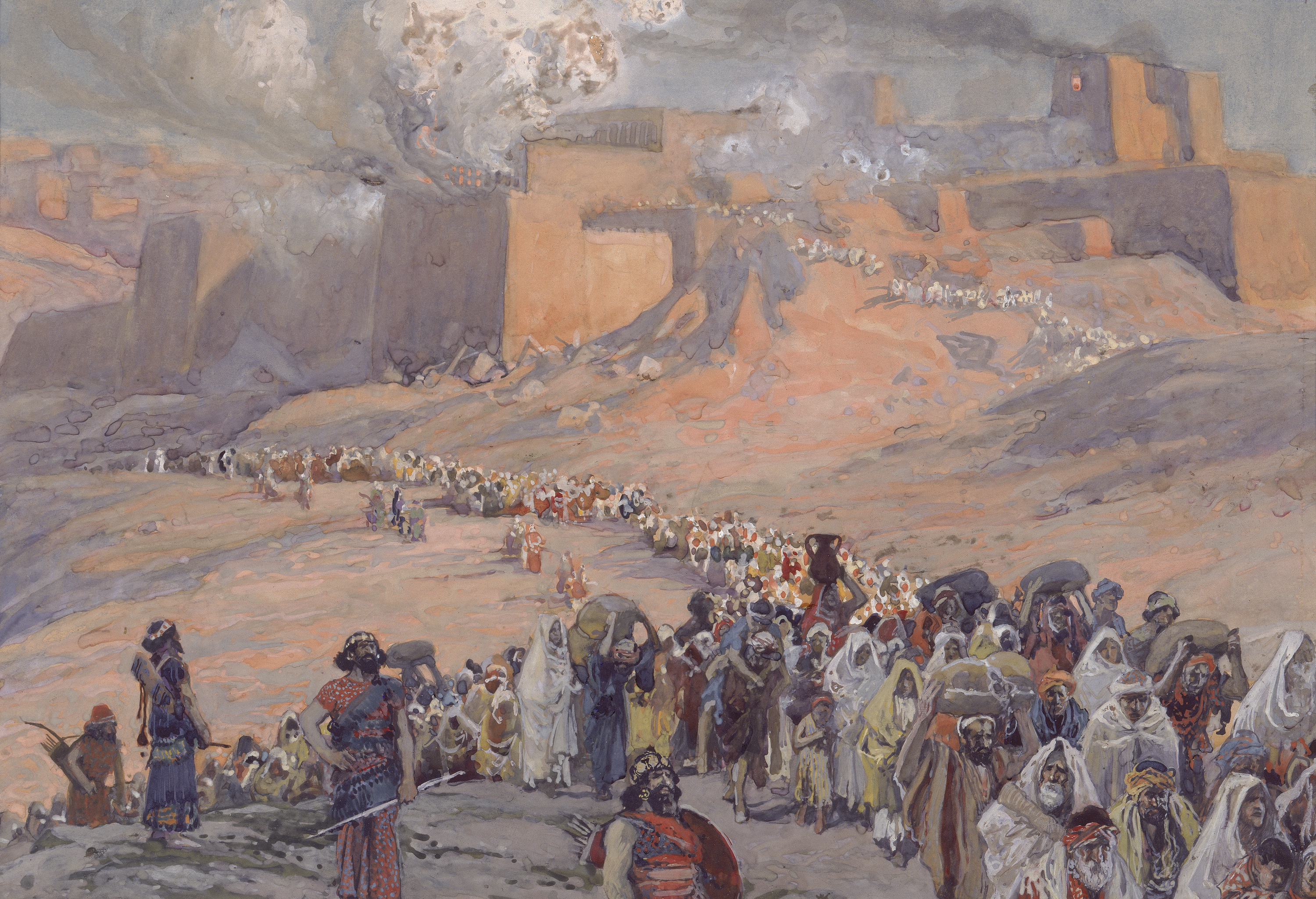 上图：19世纪末法国画家詹姆斯·迪索（James J. Tissot）的油画：主前586年耶路撒冷陷落、犹大被掳。