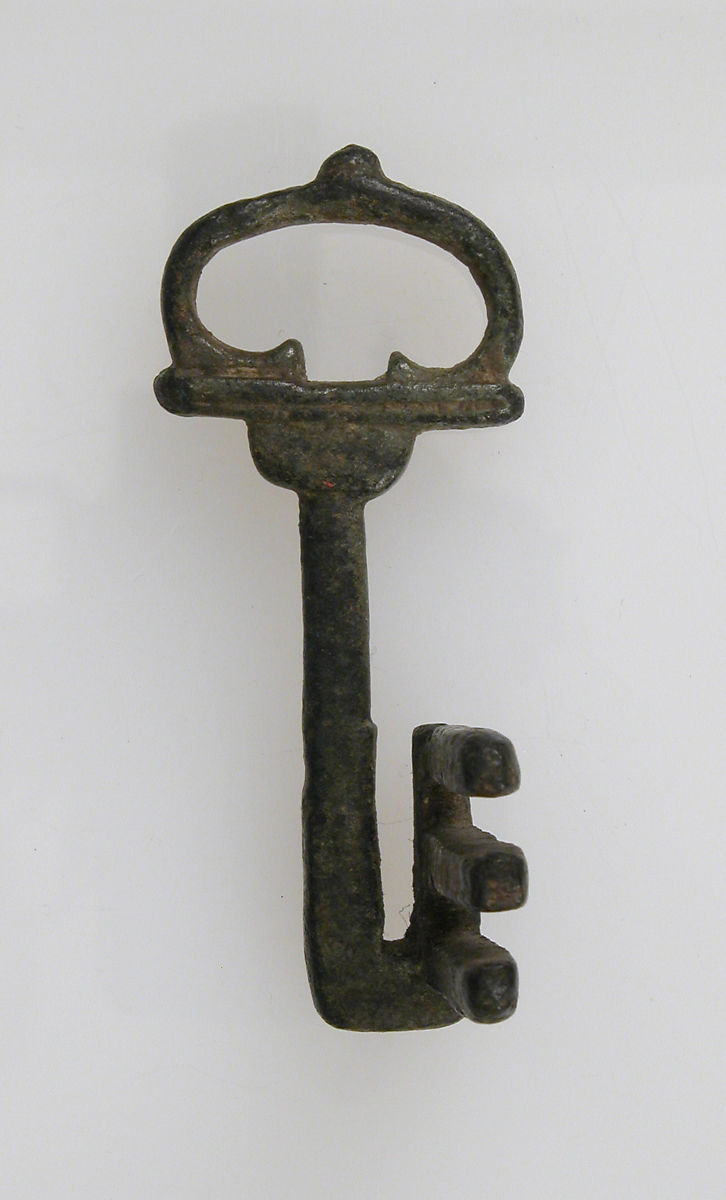 上图：第1-3世纪古罗马的铜钥匙，7x2.9x3.9厘米。现藏于大都会博物馆。
